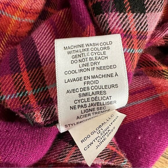 Casa Cabana Button Front Plaid Top Blouse Long Sleeve Rayon Soft! Women’s L - Picture 6 of 7